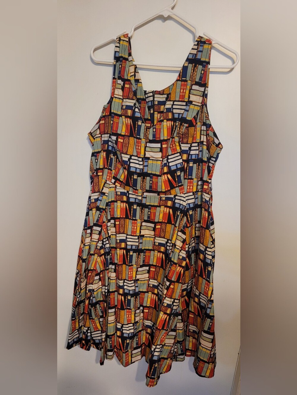 Eva Rose Book Print V-Neck Dress Size 3X Pockets Retro Novelty